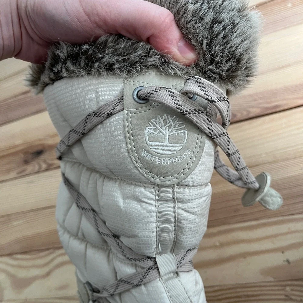 Timberland‎ Mount Hope Waterproof Winter Boots Beige Faux Fur 2161R Womens 6.5